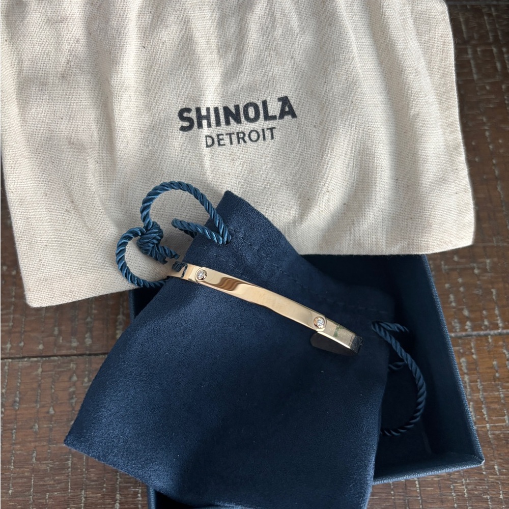 New Shinola Women’s Diamond Rivet Cuff Gold 14K